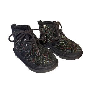 UGG Boots Toddler Size 11 Black Neumel Logo Embroidered Chukka Side Zip 1116170T